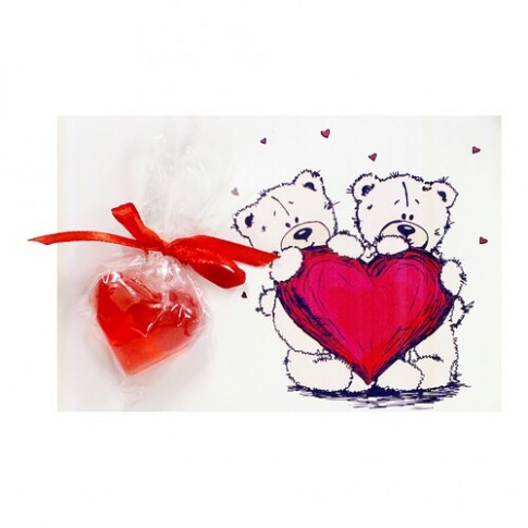 Открытка с мылком  Два медвежонка с сердечком