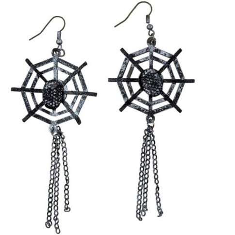 Серьги Паутинки черно-серебристые